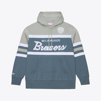 Men's Mitchell & Ness  Gray Milwaukee Brewers Cooperstown Collection Thunderstorm Head Coach Hoodie