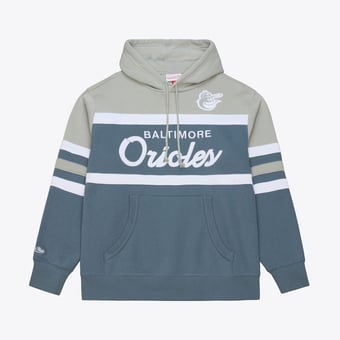 Men's Mitchell & Ness  Gray Baltimore Orioles Cooperstown Collection Thunderstorm Head Coach Hoodie