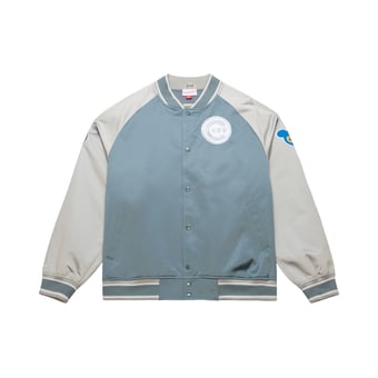 Men's Mitchell & Ness  Gray Chicago Cubs Thunderstorm Head Coach Lightweight Satin Full-Snap Jacket