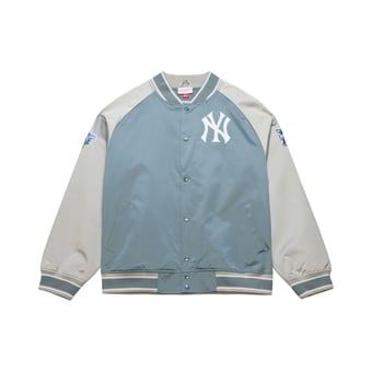 Men's Mitchell & Ness  Gray New York Yankees Thunderstorm Head Coach Lightweight Satin Full-Snap Jacket