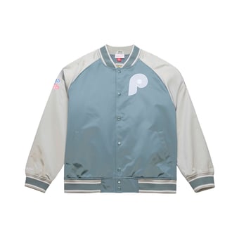 Men's Mitchell & Ness  Gray Philadelphia Phillies Thunderstorm Head Coach Lightweight Satin Full-Snap Jacket