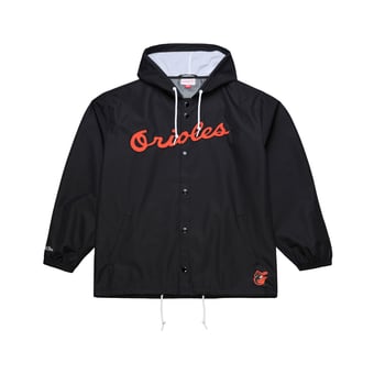 Men's Mitchell & Ness  Black Baltimore Orioles Full-Snap Hooded Coaches Jacket