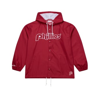 Men's Mitchell & Ness  Red Philadelphia Phillies Full-Snap Hooded Coaches Jacket