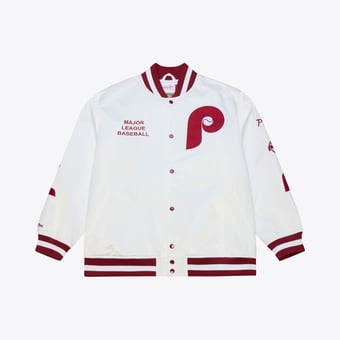 Men's Mitchell & Ness White Philadelphia Phillies Cooperstown Collection Arctic Lightweight Satin Full-Snap Jacket