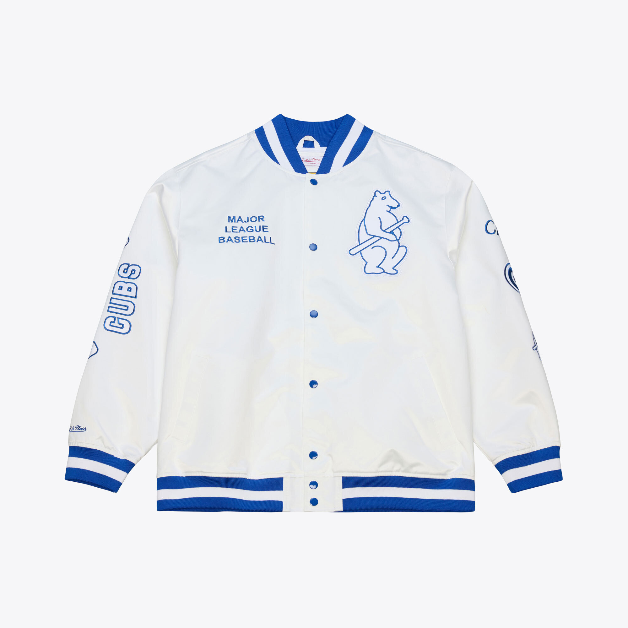 Men’s Mitchell & Ness White Chicago Cubs Cooperstown Collection Arctic Lightweight Satin Full-Snap Jacket Men’s Mitchell & Ness White Chicago Cubs Cooperstown Collection Arctic Lightweight Satin Full-Snap Jacket