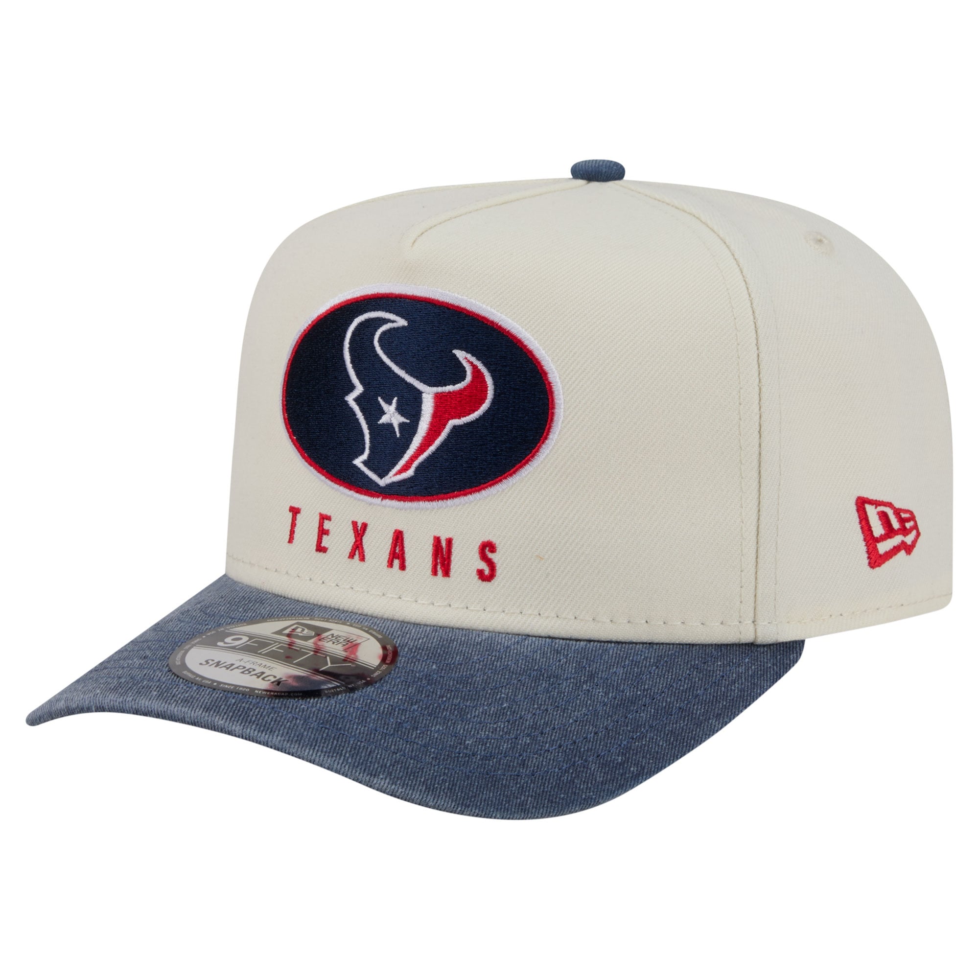 Men's New Era  Cream/Navy Houston Texans Washed A-Frame 9FIFTY Snapback Hat