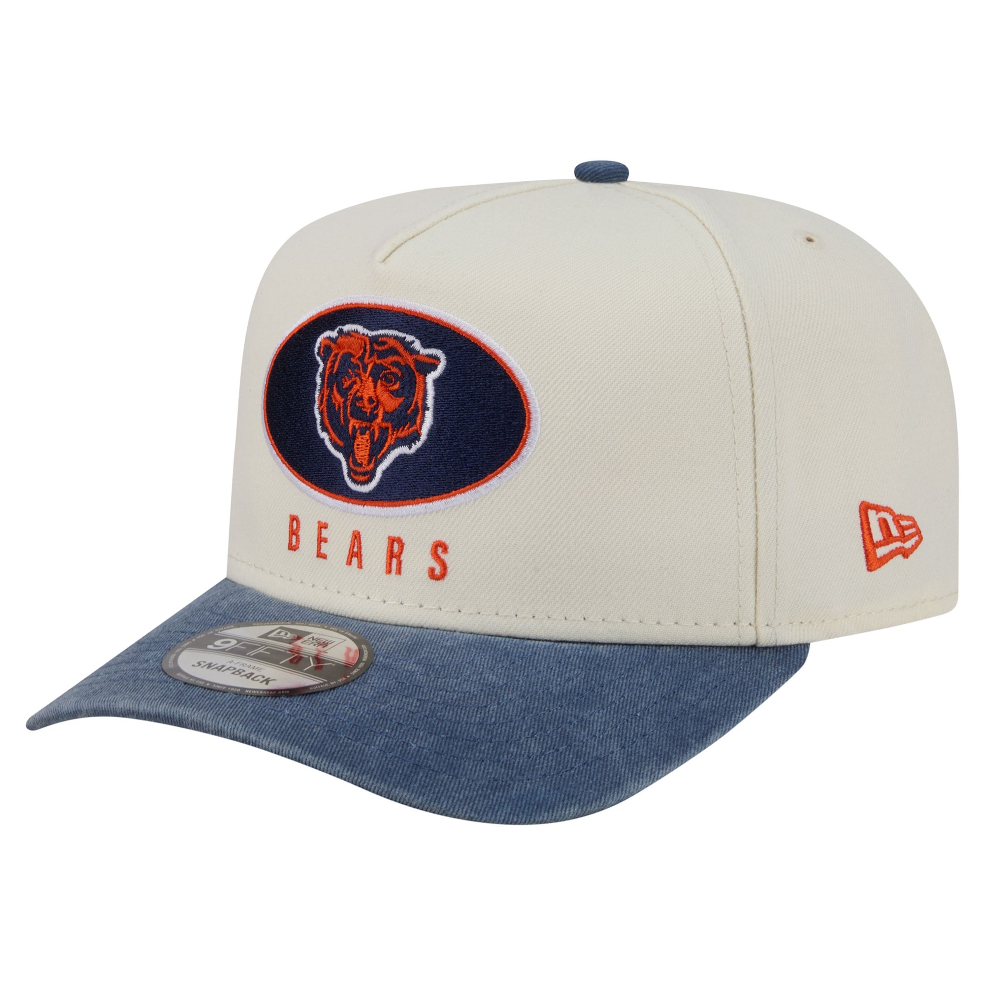 Men's New Era  Cream/Navy Chicago Bears Washed A-Frame 9FIFTY Snapback Hat