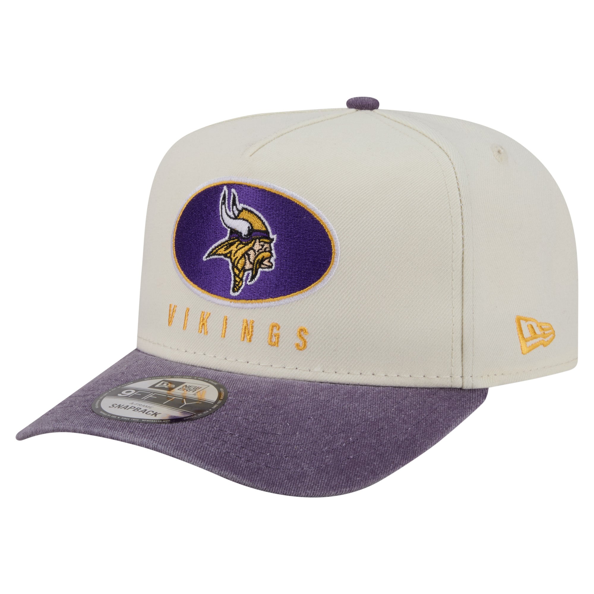 Men's New Era  Cream/Purple Minnesota Vikings Washed A-Frame 9FIFTY Snapback Hat