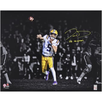 Jayden Daniels LSU Tigers Autographed 16" x 20" Throwing Spotlight Photograph with "23 Heisman" Inscription