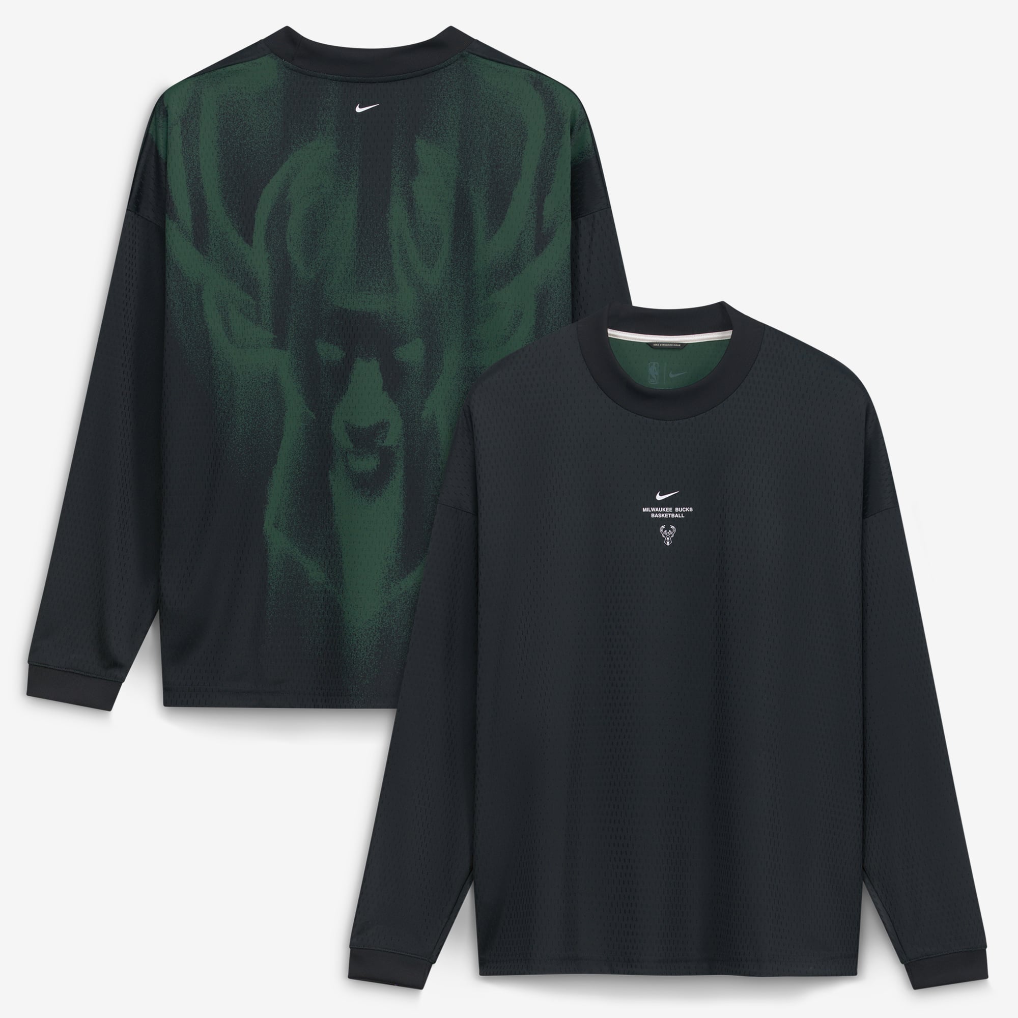 Men's Nike Black Milwaukee Bucks 2026/27 Standard Issue Pre-Game Performance Long Sleeve T-Shirt