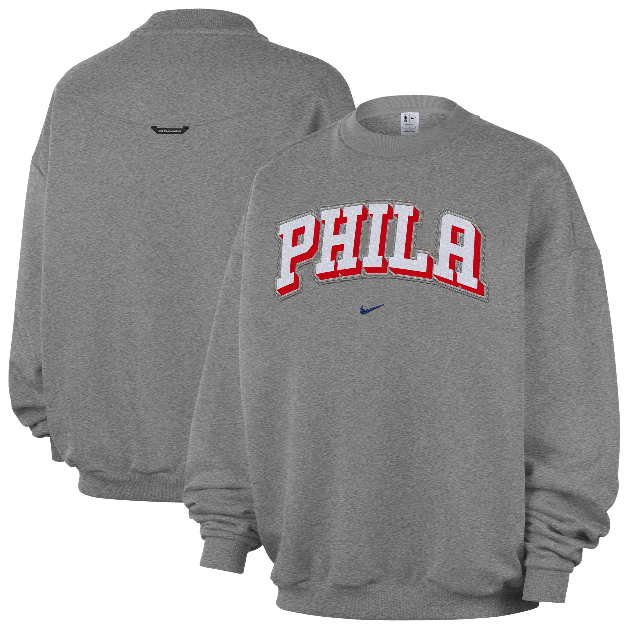 Men's Nike  Dark Heather Gray Philadelphia 76ers Standard Issue Wordmark Fleece Therma-Fit Sweatshirt