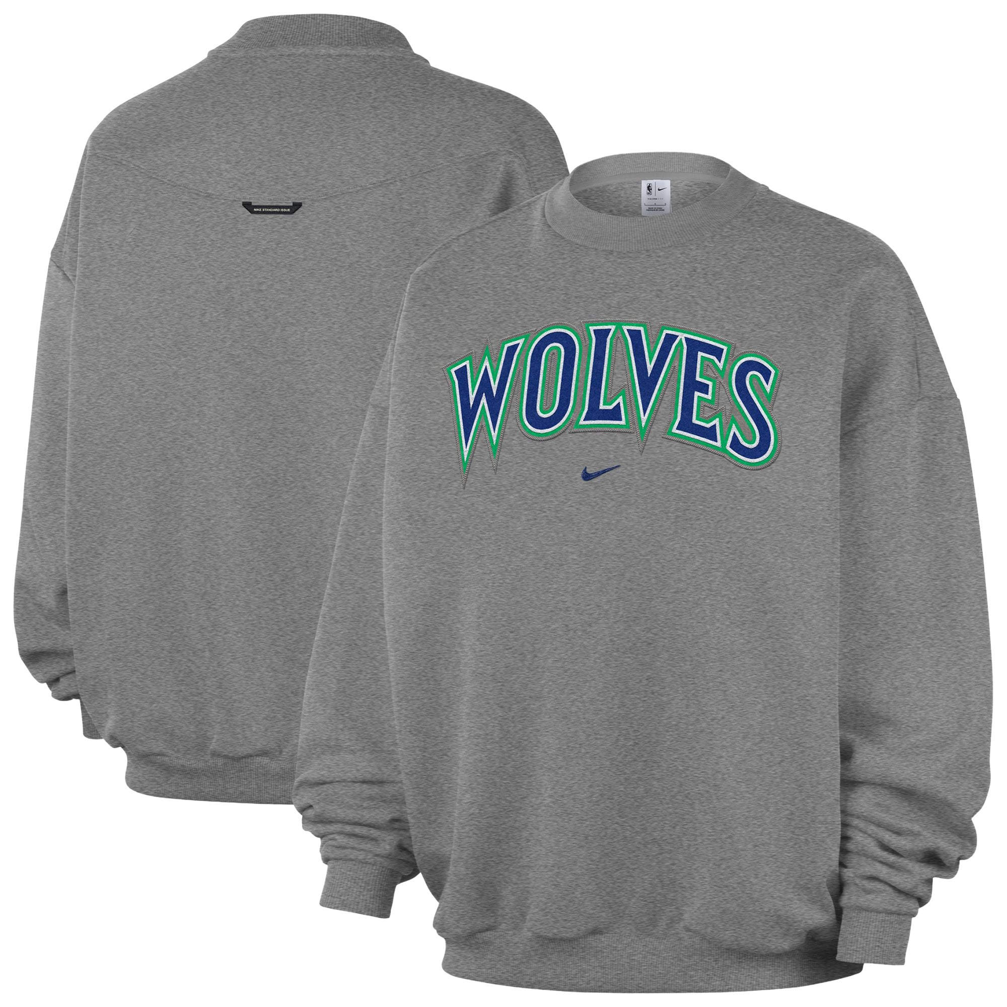Men's Nike Dark Heather Gray Minnesota Timberwolves Standard Issue Wordmark Fleece Crewneck Sweatshirt