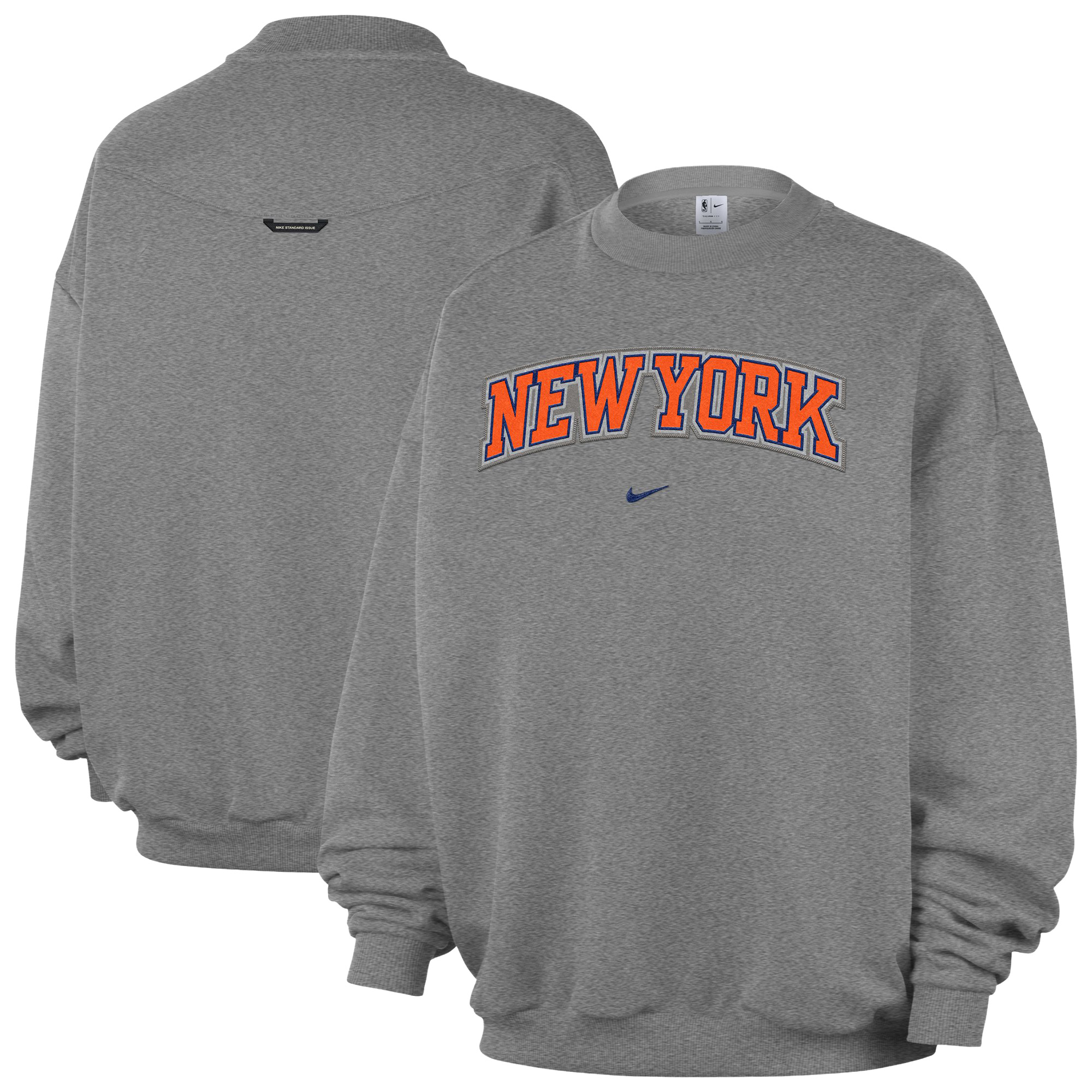 Men's Nike  Dark Heather Gray New York Knicks Standard Issue Wordmark Fleece Therma-Fit Sweatshirt