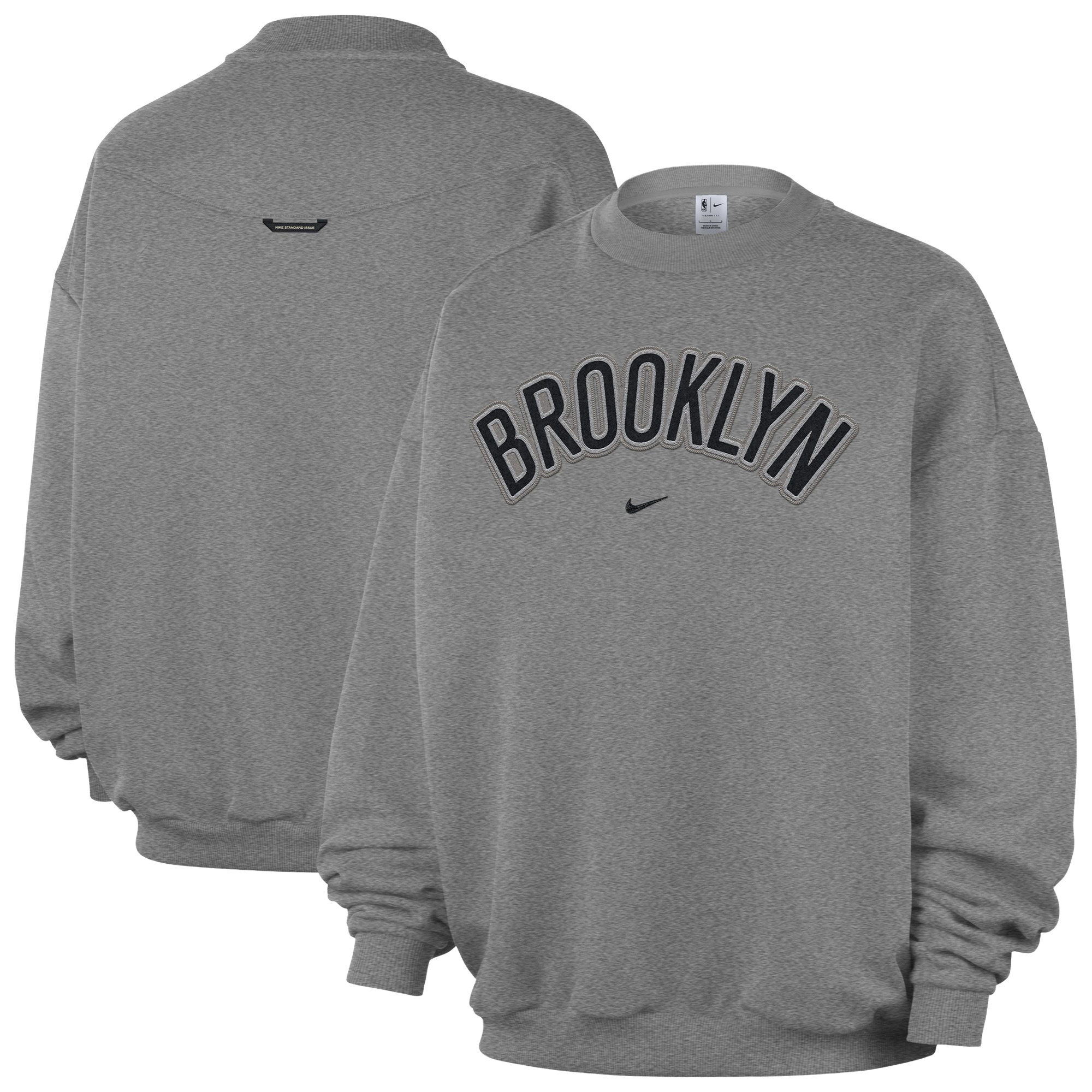 Men’s Nike Dark Heather Gray Brooklyn Nets Standard Issue Wordmark Fleece Crewneck Sweatshirt Men’s Nike Dark Heather Gray Brooklyn Nets Standard Issue Wordmark Fleece Crewneck Sweatshirt