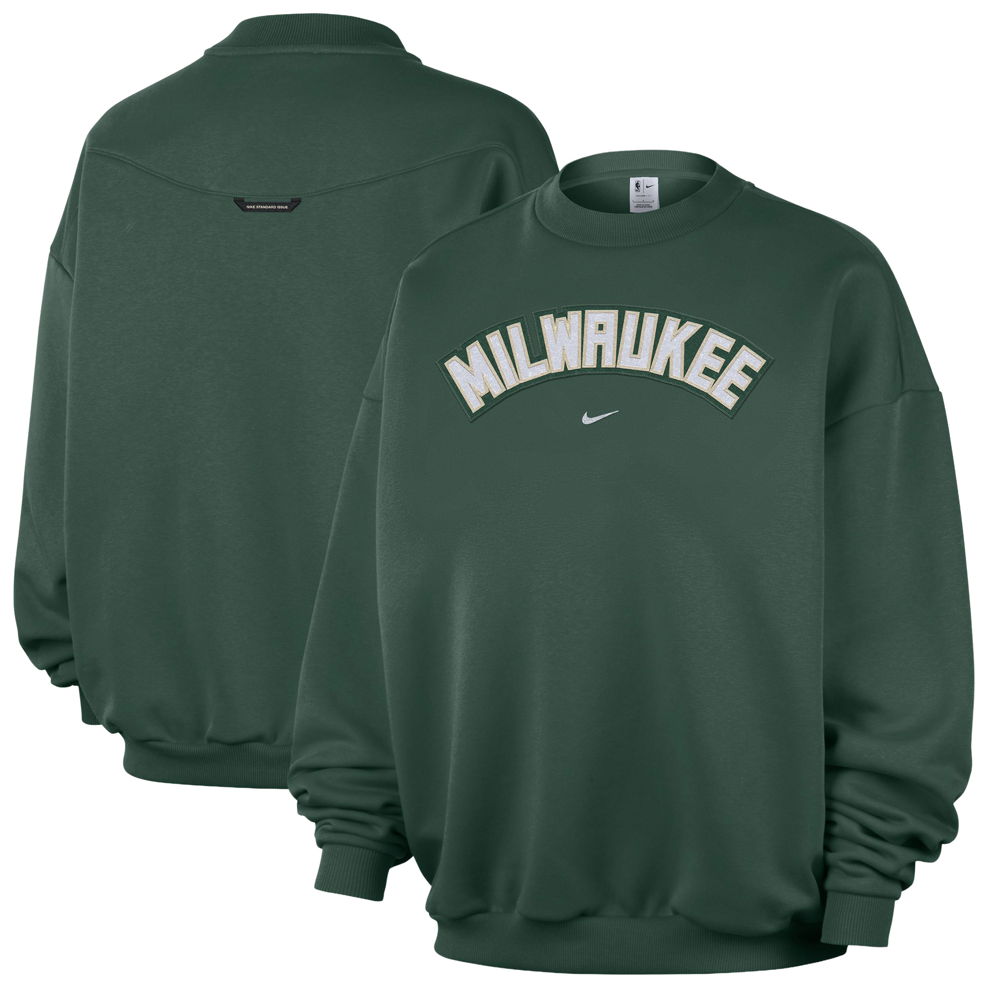 Women's Nike  Hunter Green Milwaukee Bucks Standard Issue Wordmark Fleece Crewneck Sweatshirt