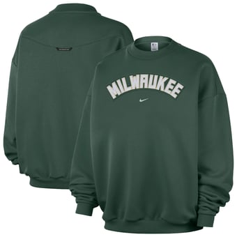 Women's Nike  Hunter Green Milwaukee Bucks Standard Issue Wordmark Fleece Crewneck Sweatshirt