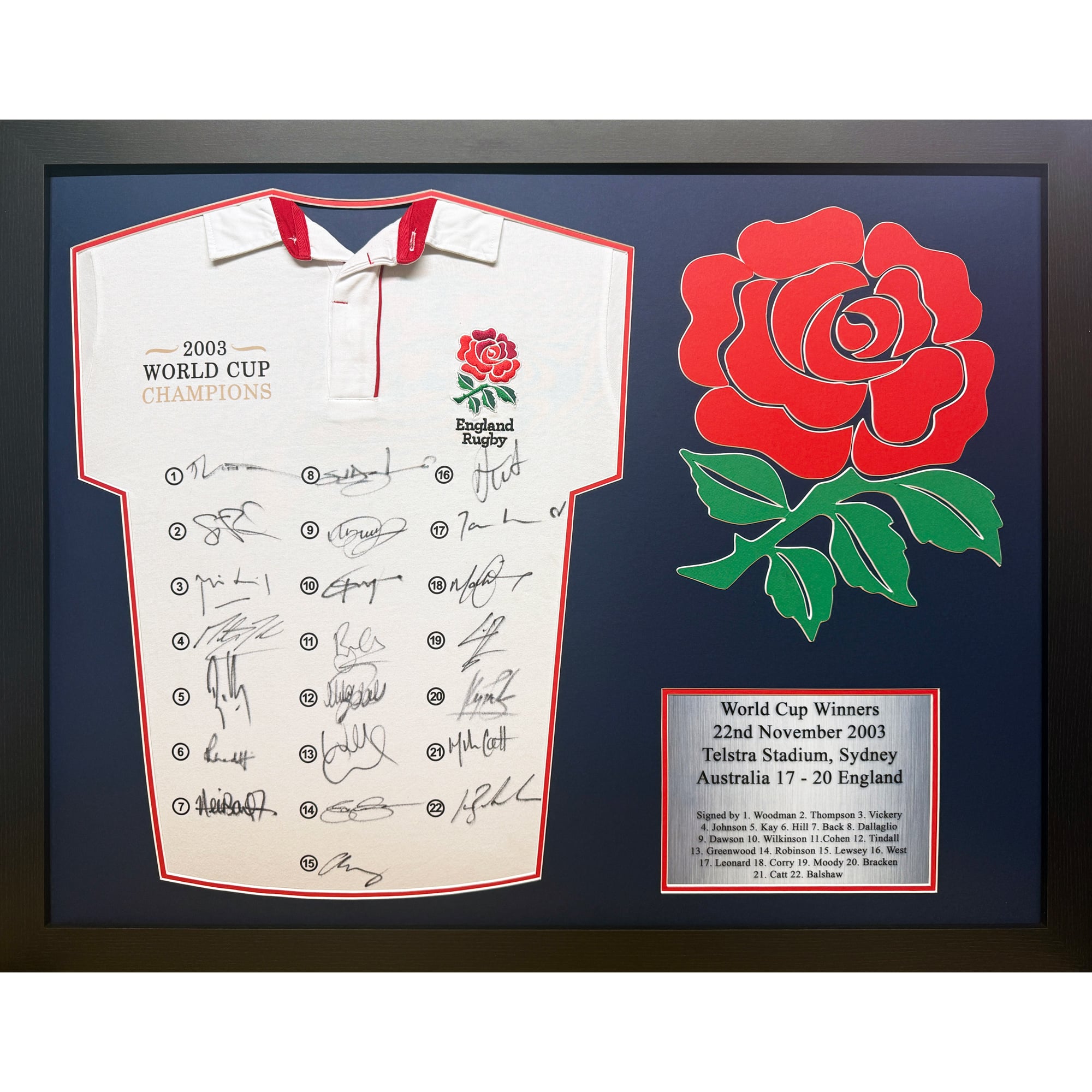 Maglia rugby Inghilterra firmata dall’intera squadra finale Mondiali 2003