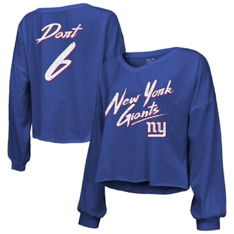 Women's Majestic Threads Jaxson Dart Royal New York Giants Script Name & Number Long Sleeve T-Shirt