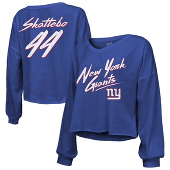 Women's Majestic Threads Cam Skattebo Royal New York Giants Script Name & Number Long Sleeve T-Shirt