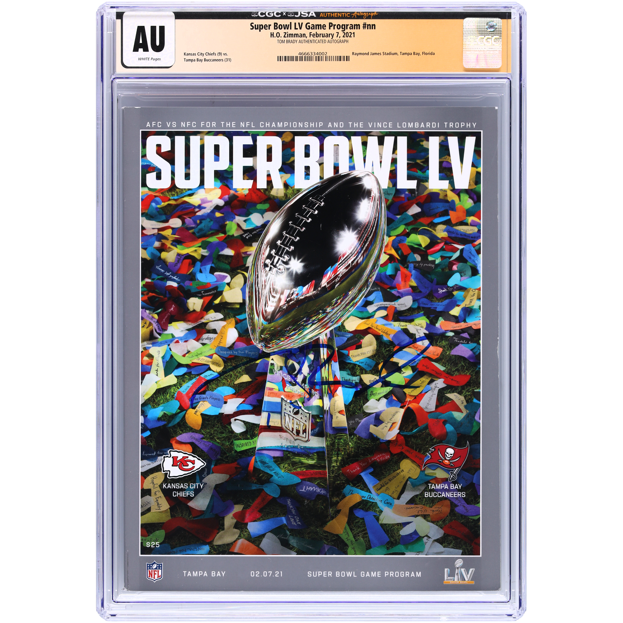 Tom Brady Tampa Bay Buccaneers Autographed Super Bowl LV CGC Authenticated Program from February 7, 2021