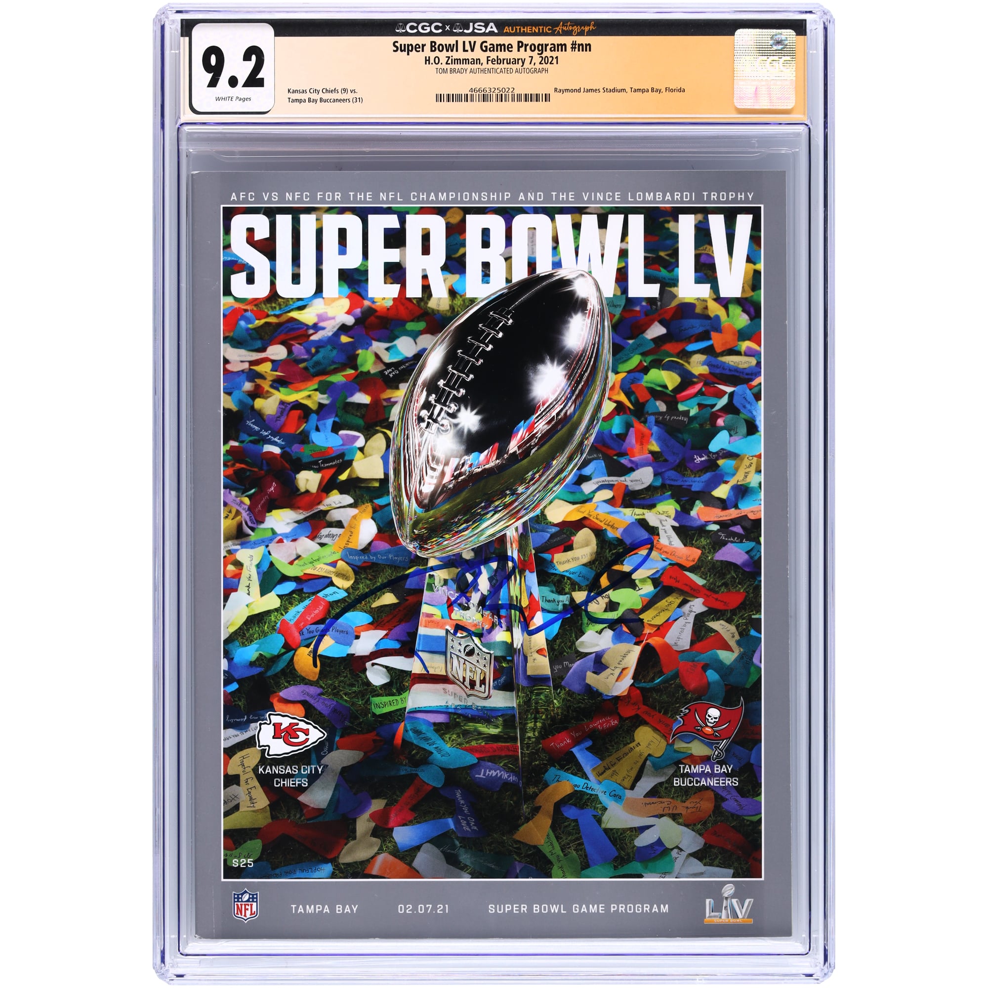 Tom Brady Tampa Bay Buccaneers Autographed Super Bowl LV CGC Authenticated Program from February 7