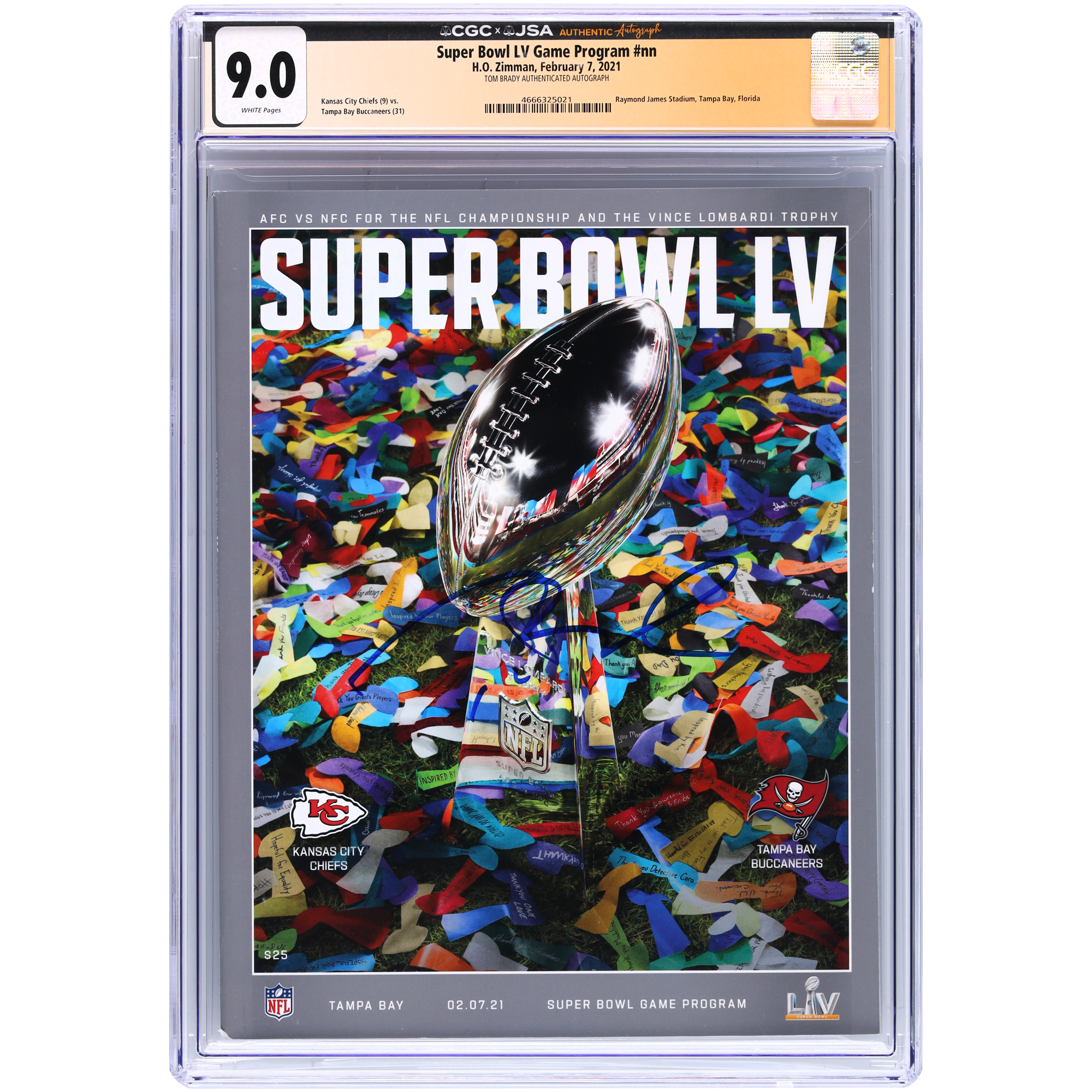 Tom Brady Tampa Bay Buccaneers Autographed Super Bowl LV CGC Authenticated 9.0 Program from February 7, 2021