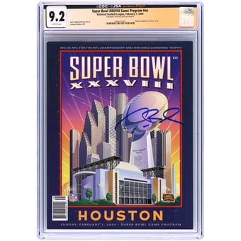 Tom Brady New England Patriots Autographed Super Bowl XXXVIII CGC Authenticated 9.2 Program from February 1, 2004