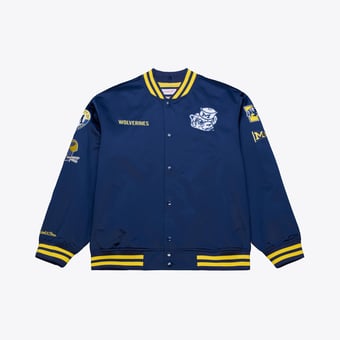 Men's Mitchell & Ness Navy Michigan Wolverines Double Clutch Lightweight Satin Full-Snap Jacket
