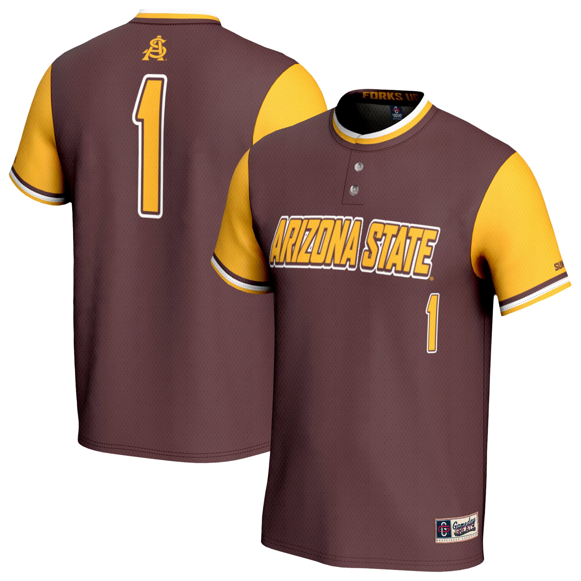 Youth GameDay Greats  Maroon #1 Arizona State Sun Devils Lightweight Collegiate Softball Fashion Jersey