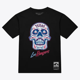 Women's Mitchell & Ness  Black Texas Rangers Sugar Skull Boxy T-Shirt