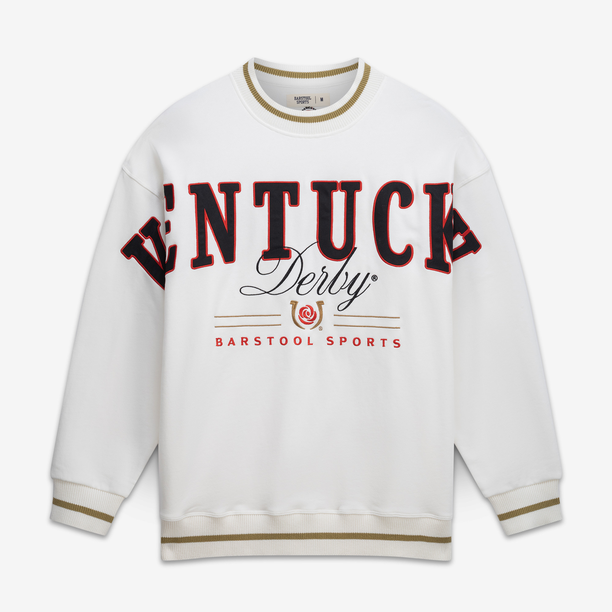 Men's Barstool Golf White Kentucky Derby Authentic Ribbed Oversized Sweatshirt