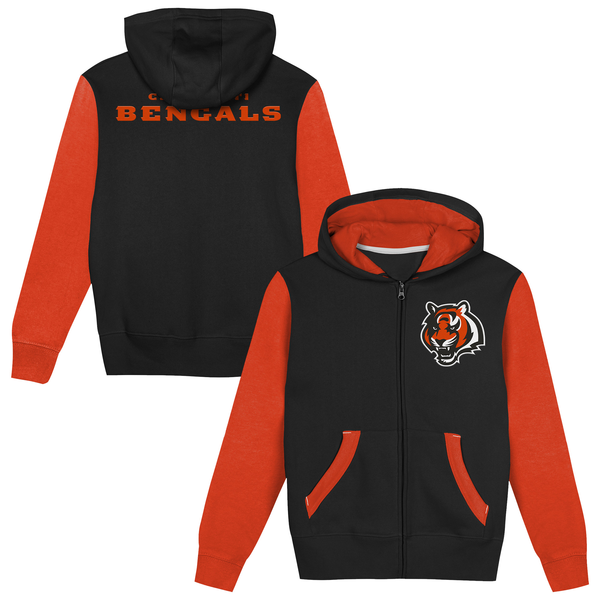 Outerstuff Preschool Black/Orange Cincinnati Bengals Stadium Color block Full-Zip Hoodie - Black, Orange