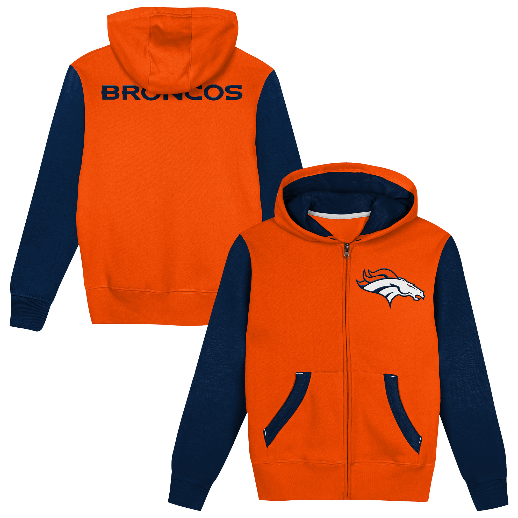 Preschool Outerstuff  Orange/Navy Denver Broncos Stadium Colorblock Full-Zip Hoodie