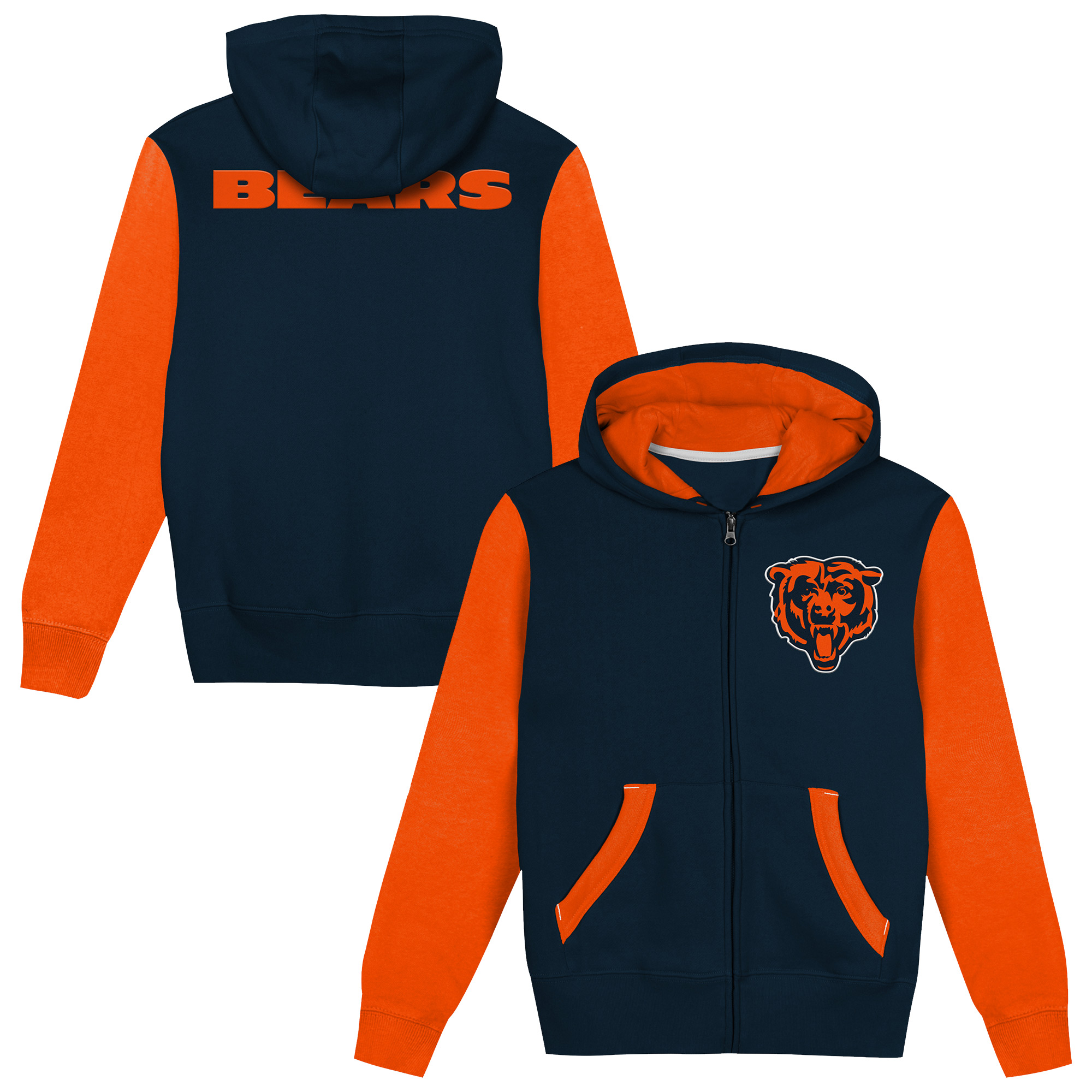 Preschool Outerstuff  Navy/Orange Chicago Bears Stadium Colorblock Full-Zip Hoodie