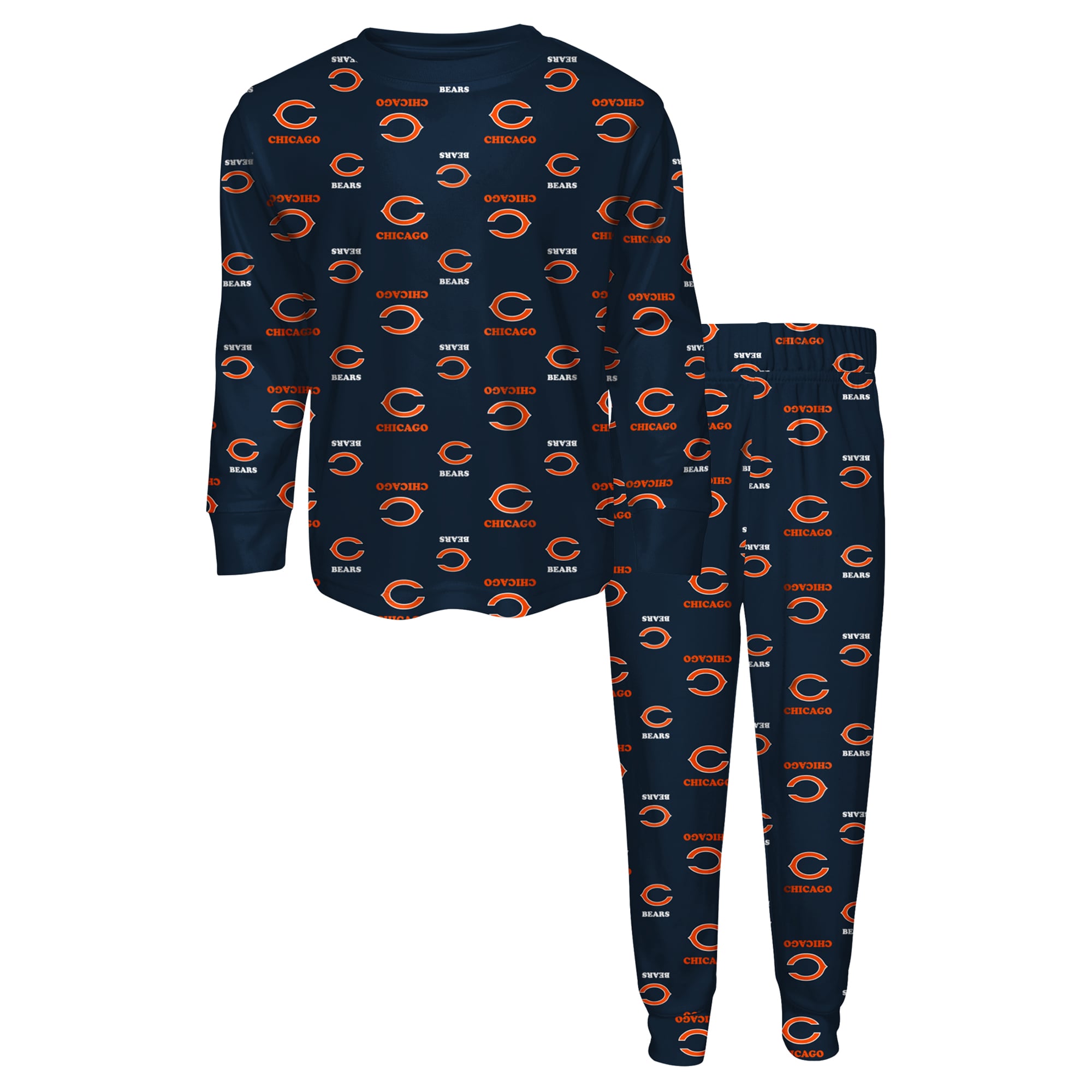 Preschool Outerstuff Navy Chicago Bears All-Over-Print Long Sleeve T-Shirt and Pants Sleep Set