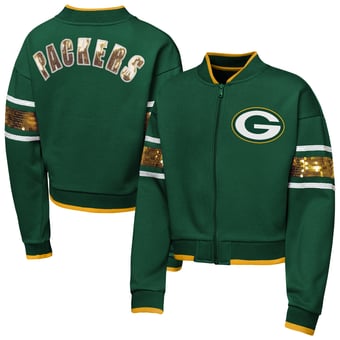 Girls Youth Outerstuff  Green Green Bay Packers MVP Full-Zip Sequin Bomber Jacket
