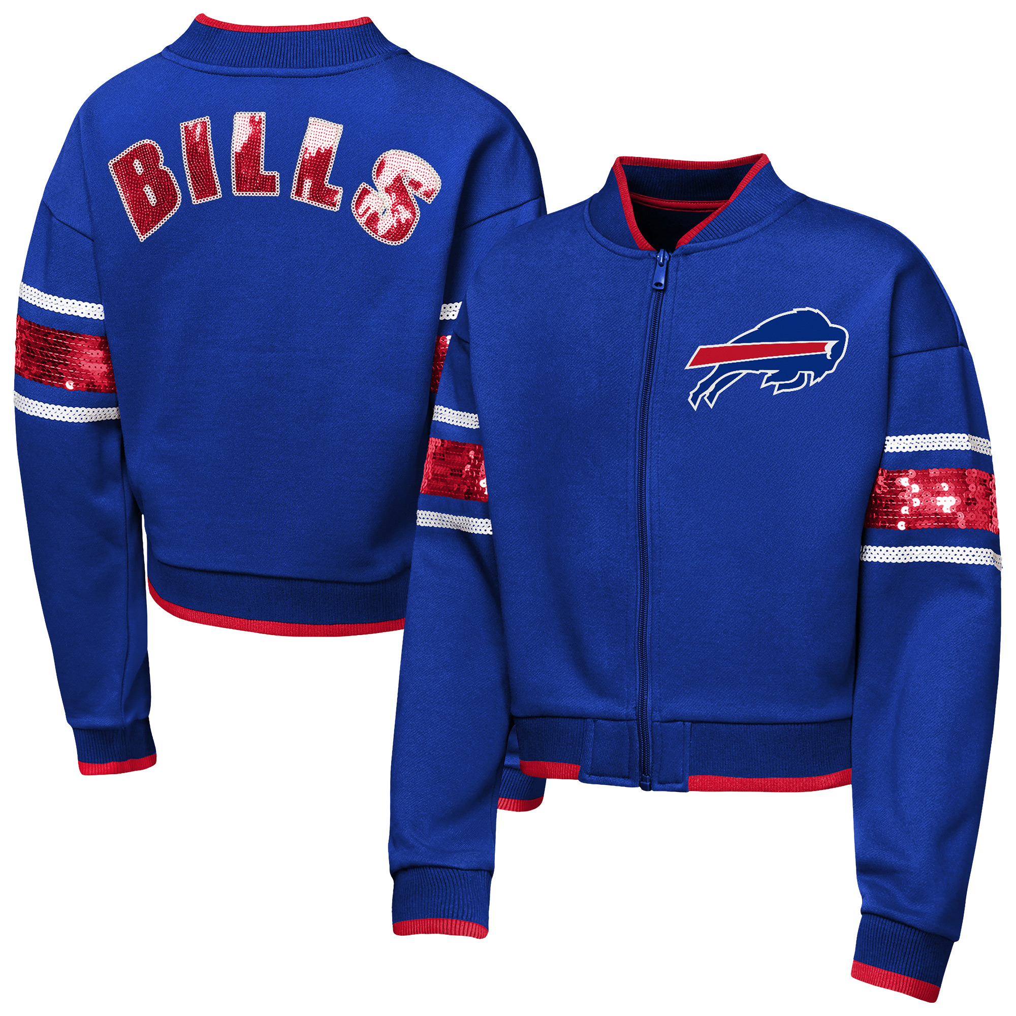 Girls Youth Outerstuff  Royal Buffalo Bills MVP Full-Zip Sequin Bomber Jacket