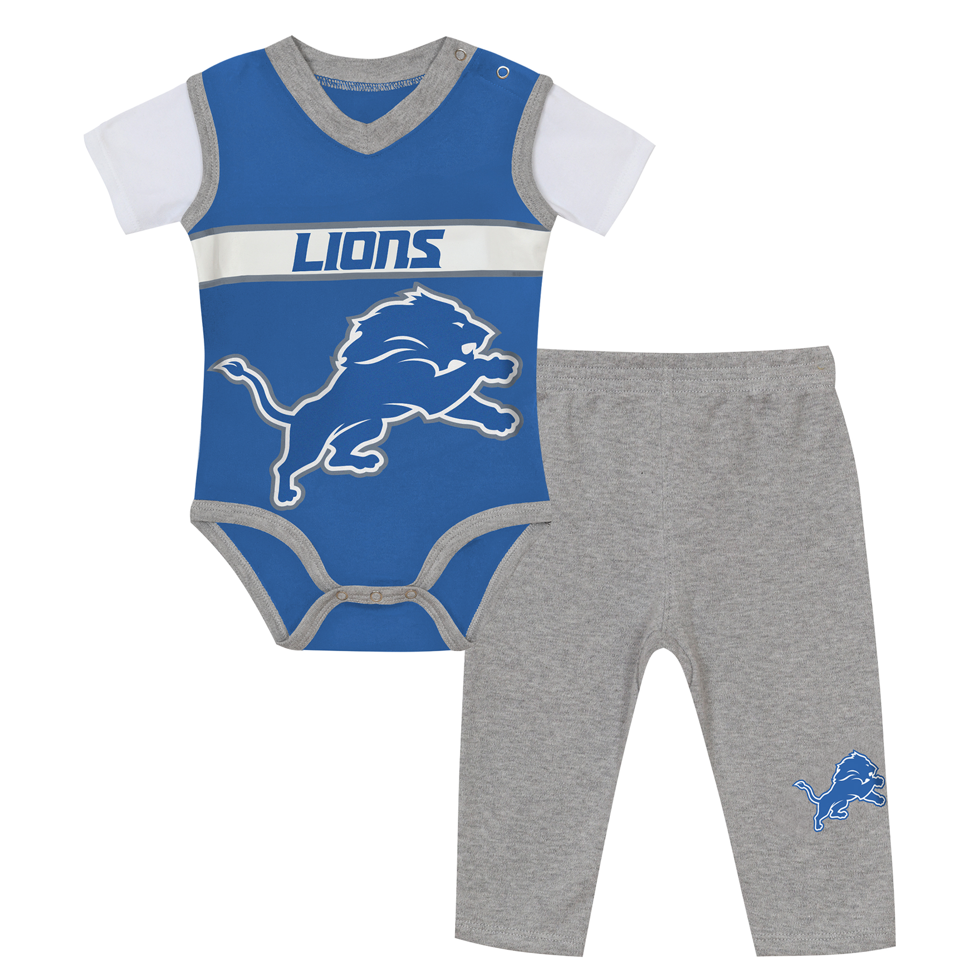 Infant Outerstuff  Blue/Heather Gray Detroit Lions Two-Piece Jersey Bodysuit & Pants Set