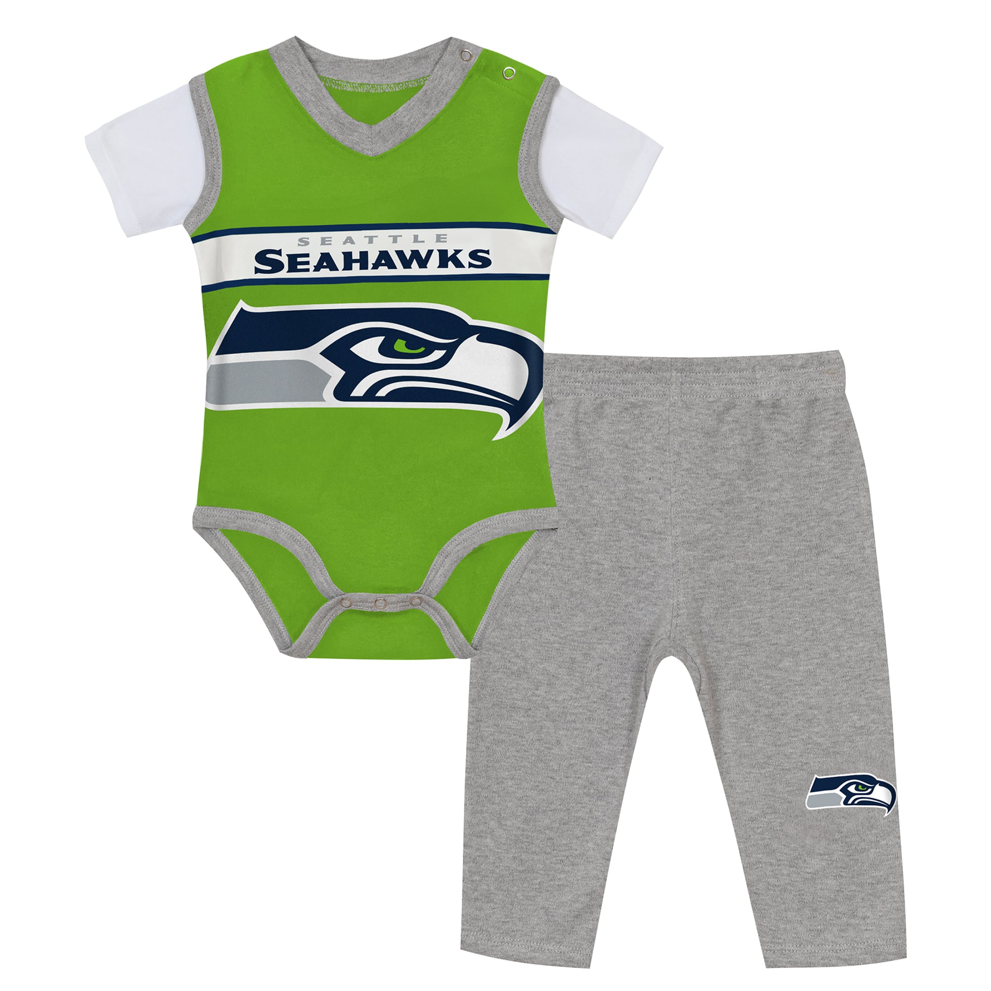 Infant Outerstuff  Neon Green/Heather Gray Seattle Seahawks Two-Piece Jersey Bodysuit & Pants Set