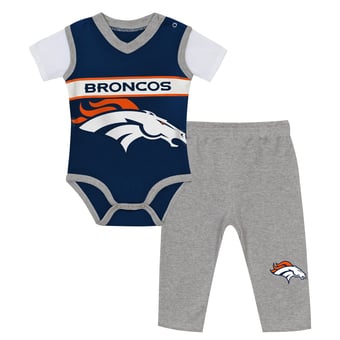 Infant Outerstuff  Navy/Heather Gray Denver Broncos Two-Piece Jersey Bodysuit & Pants Set