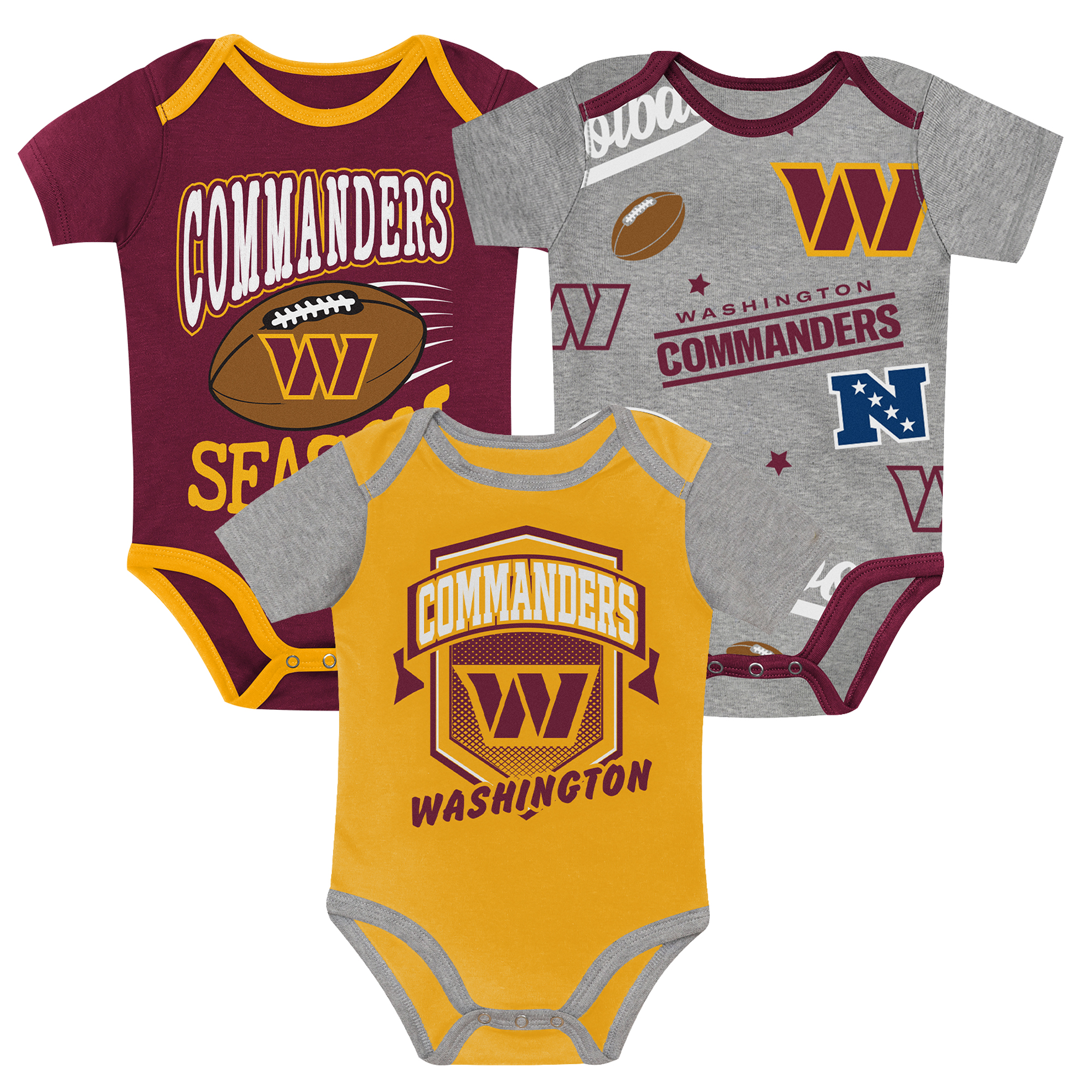 Outerstuff Baby Boys' and Girls' Washington Commanders First Round Pick Bodysuit Set, 3-Piece - Red