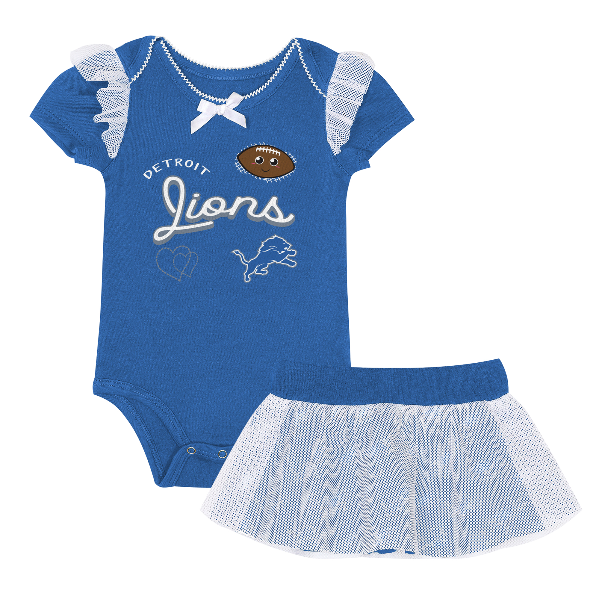 Girls Infant Outerstuff Blue Detroit Lions Melted Hearts Printed Bodysuit and Skirt Set
