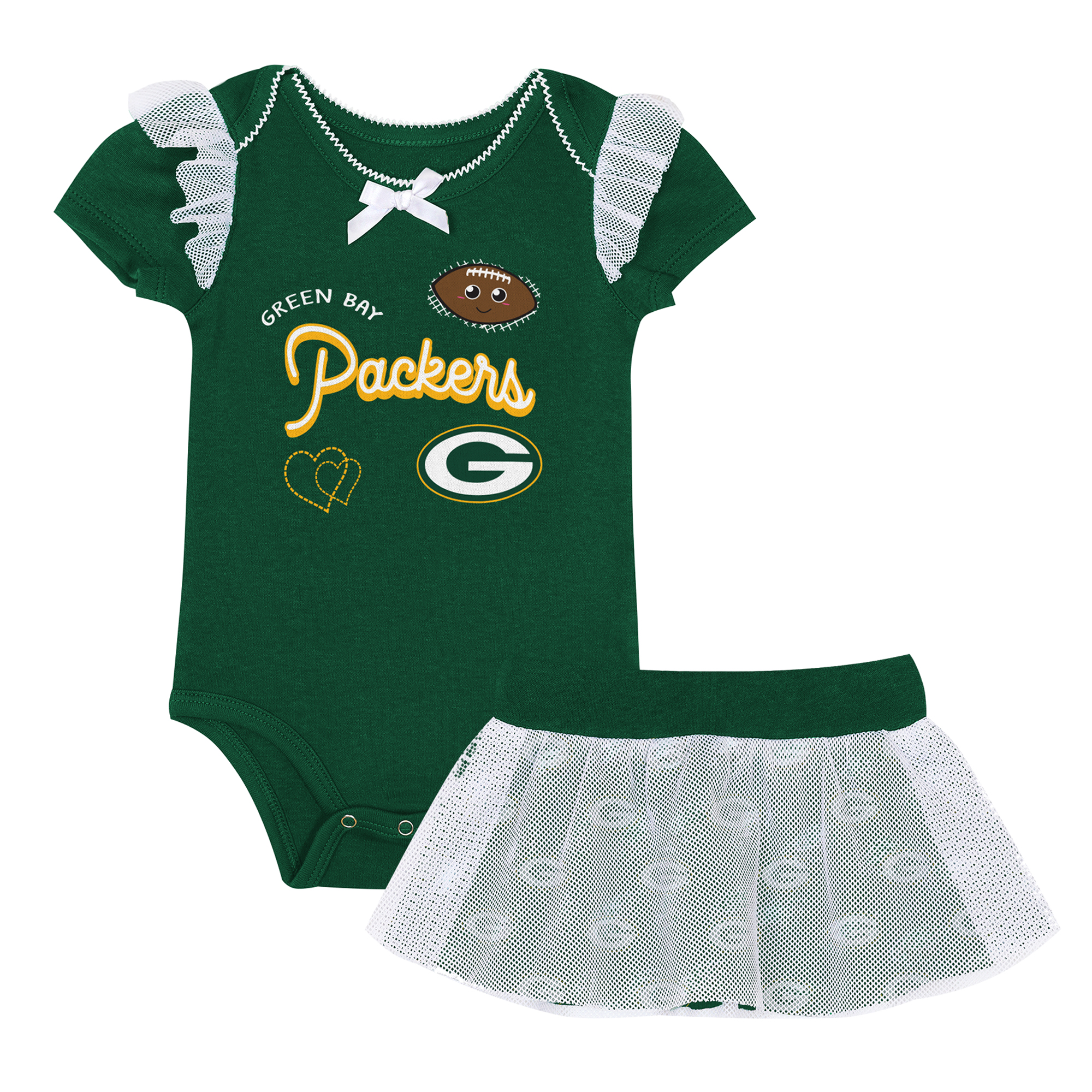 Girls Infant Outerstuff Hunter Green Green Bay Packers Melted Hearts Printed Bodysuit and Skirt Set