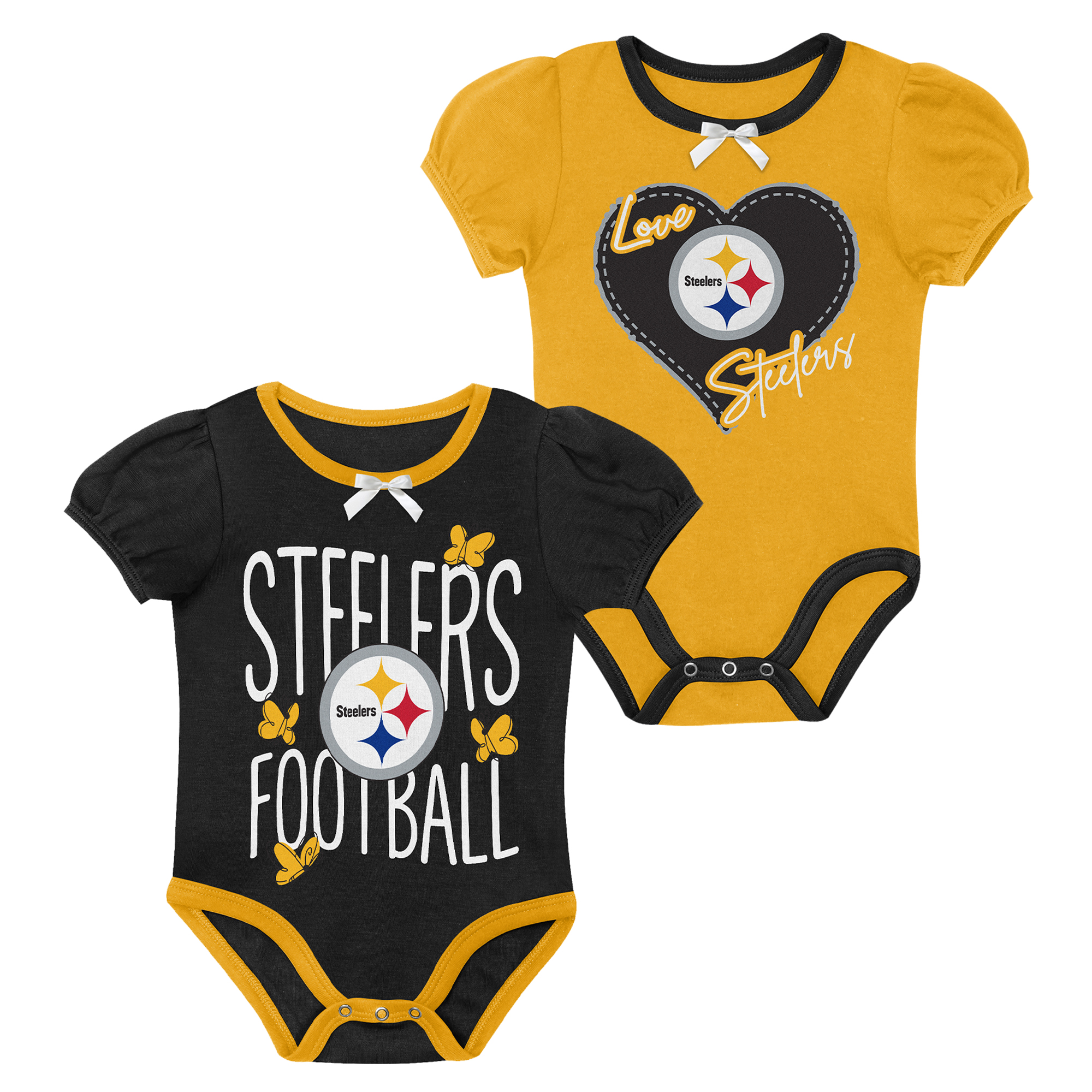 Newborn & Infant Outerstuff Black/Gold Pittsburgh Steelers Star Power Two-Piece Bodysuit Set