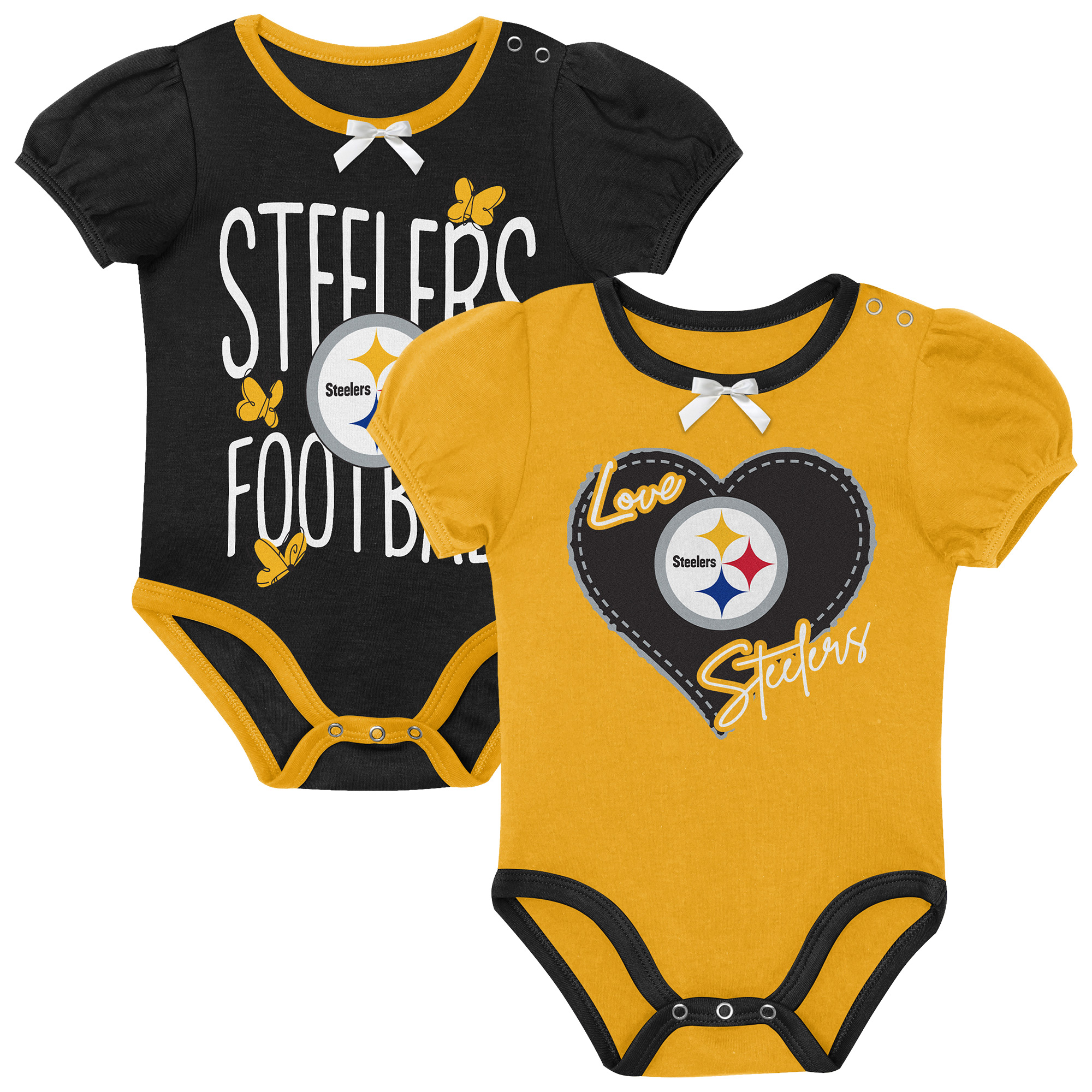 Outerstuff Baby Boys and Girls Black/Gold Pittsburgh Steelers Star Power Bodysuit, 2-Piece Set - Black, Gold