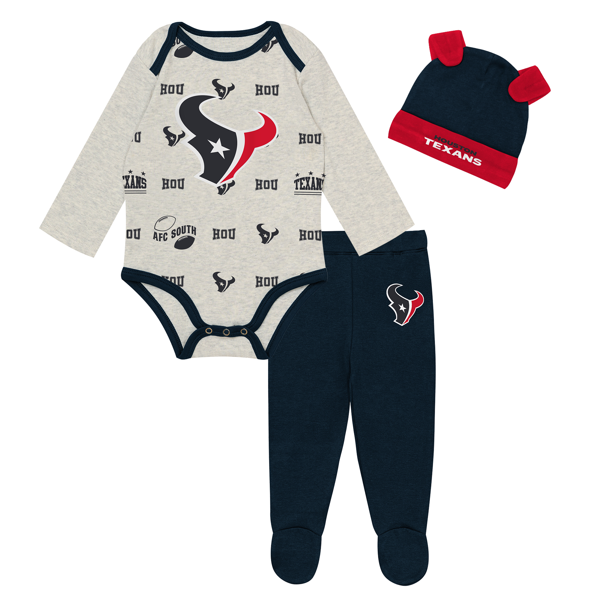 Newborn Outerstuff Heather Gray Houston Texans Huddles & Giggles 3-Piece Pant and Hat Set