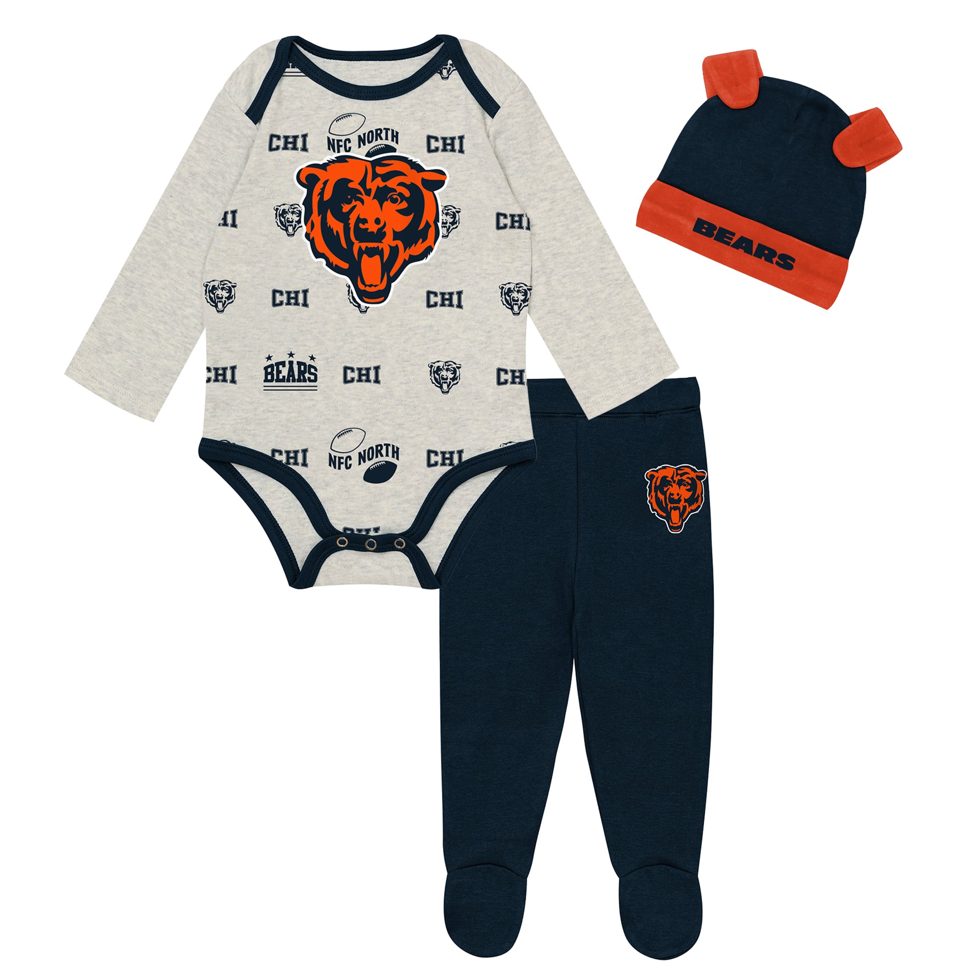 Newborn Outerstuff Heather Gray Chicago Bears Huddles & Giggles 3-Piece Pant and Hat Set