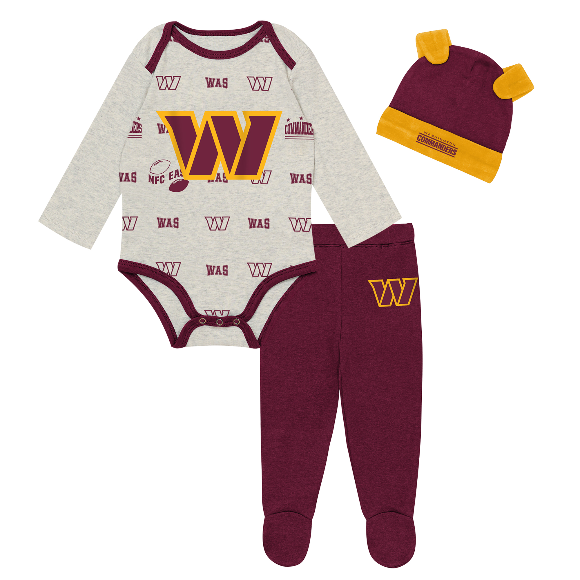 Newborn Outerstuff Heather Gray Washington Commanders Huddles & Giggles 3-Piece Pant and Hat Set