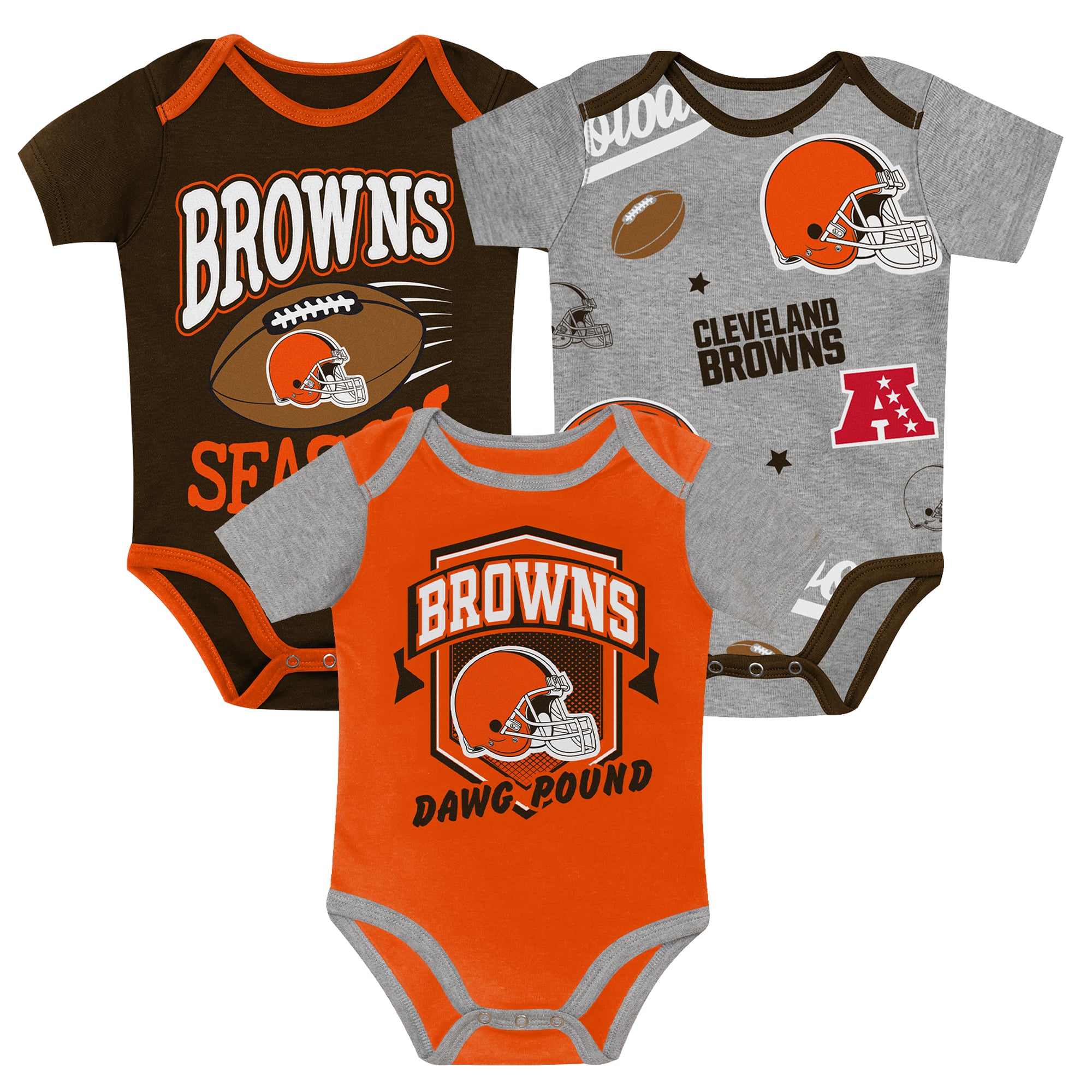 Newborn Outerstuff Cleveland Browns First Round Pick Three-Piece Bodysuit Set Newborn Outerstuff Cleveland Browns First Round Pick Three-Piece Bodysuit Set