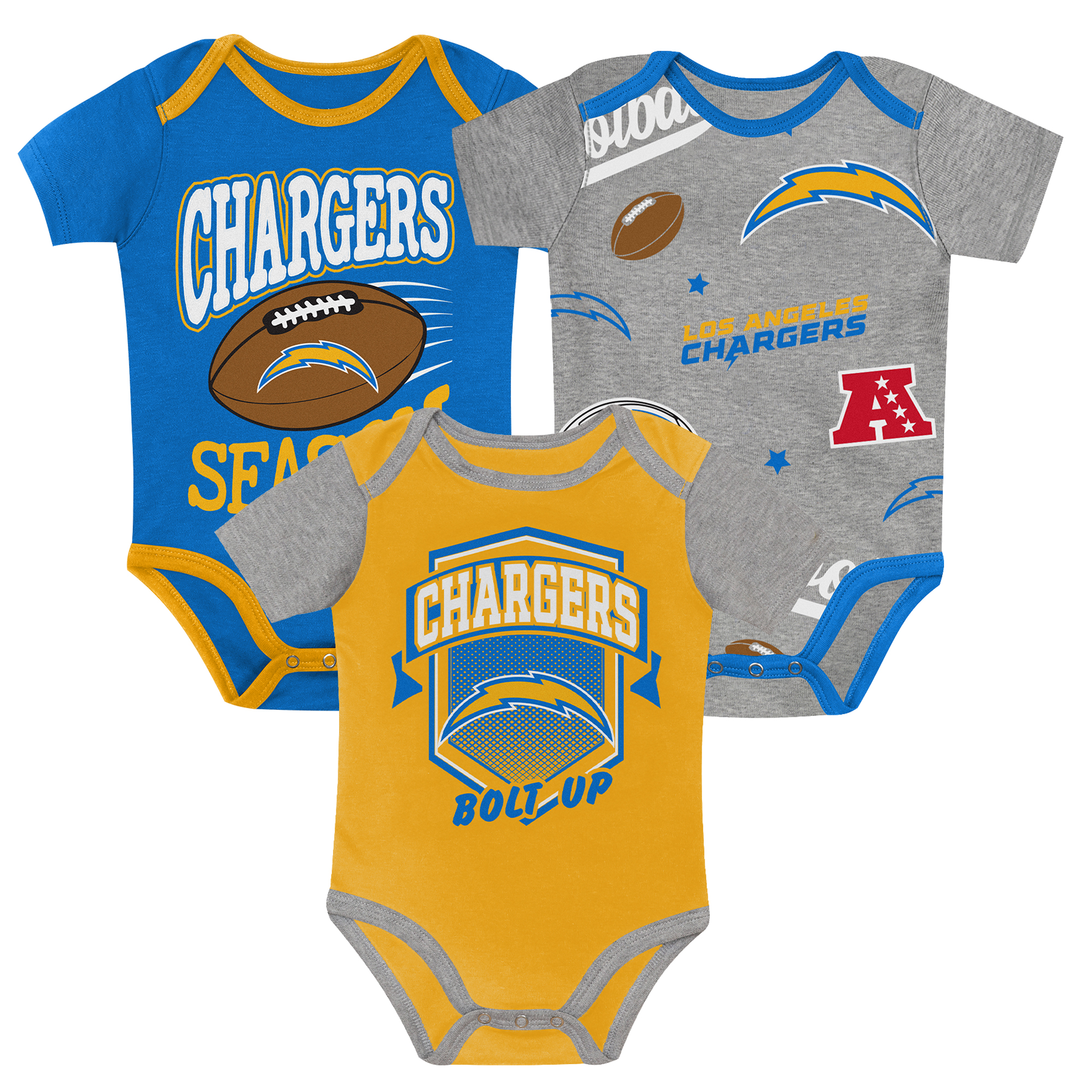 Newborn Outerstuff Los Angeles Chargers First Round Pick Three-Piece Bodysuit Set Newborn Outerstuff Los Angeles Chargers First Round Pick Three-Piece Bodysuit Set